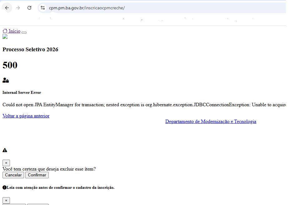 Site para inscrição do Colégio da Polícia Militar da Bahia fica fora do ar e frustra pais e alunos