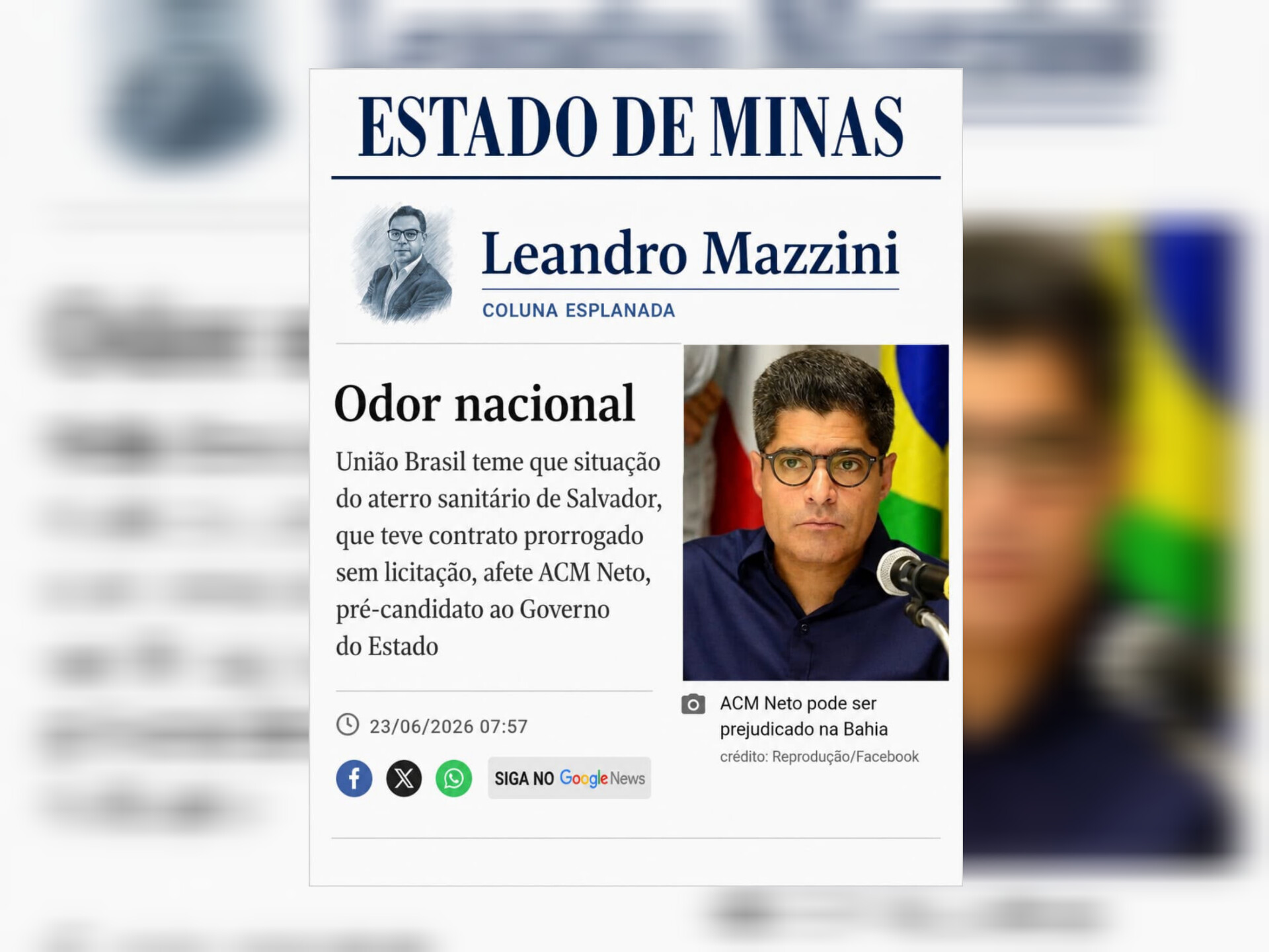 ‘Odor nacional’: cúpula do União teme impacto político de caso do lixo sobre ACM Neto