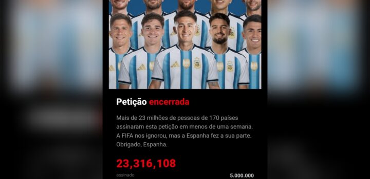 Petição com 23 milhões de assinaturas pede expulsão da Argentina dos jogos da Copa