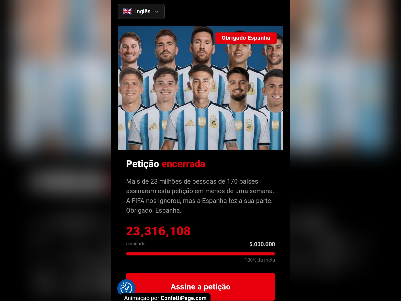 Petição com 23 milhões de assinaturas pede expulsão da Argentina dos jogos da Copa