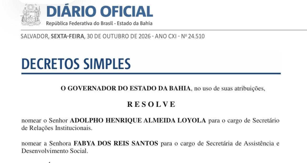 Adolpho Loyola e Fabya Reis retornam ao governo Jerônimo
